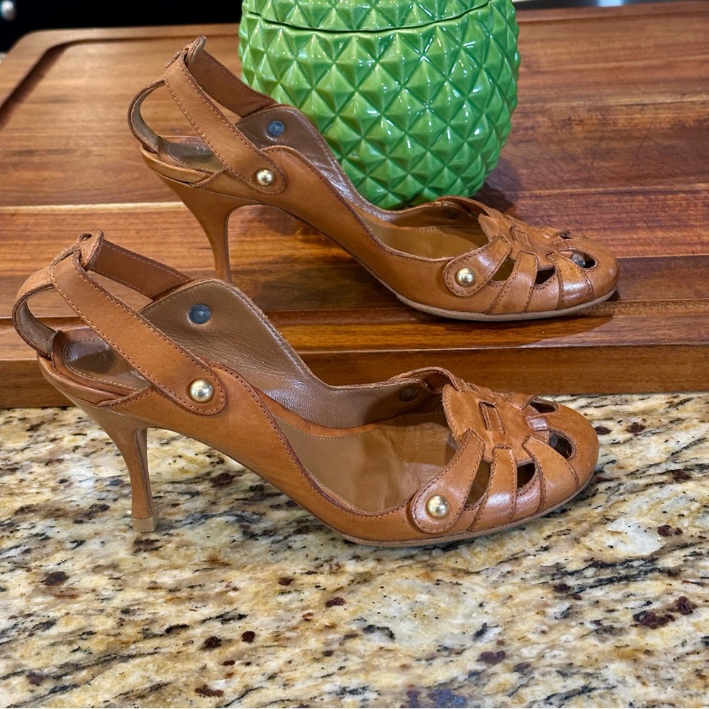Alexander McQueen Tan Strappy Heeled Sandals US 9